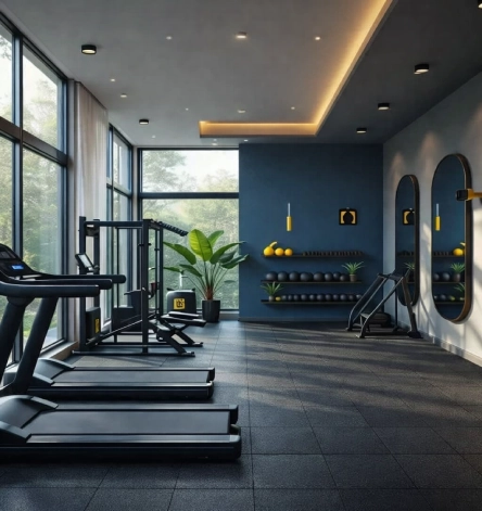 after Rubber Tiles gym with natural light and accents